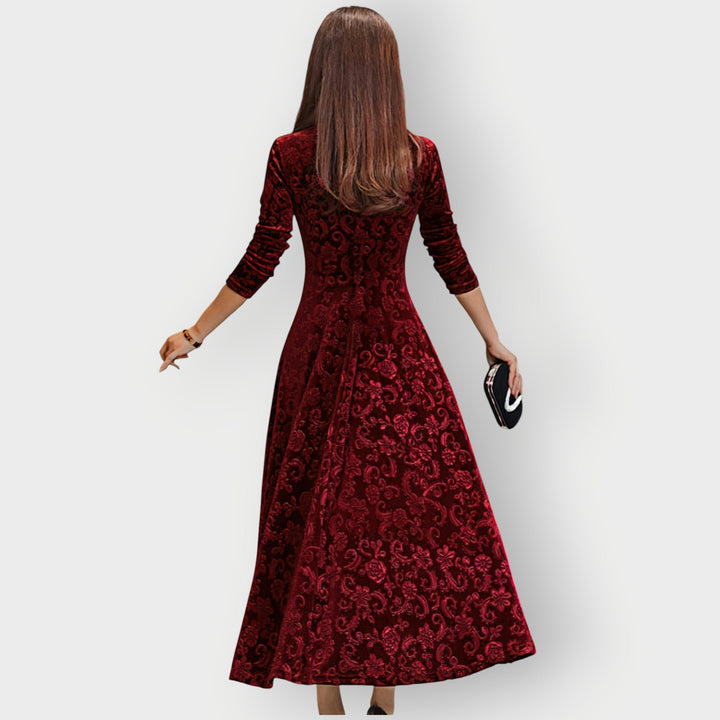 Olevia | Vintage-Inspired Jacquard Velvet Midi Dress