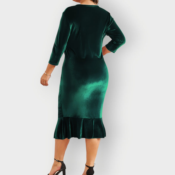 Vaerine | Luxe Velvet Ruffle Midi Dress