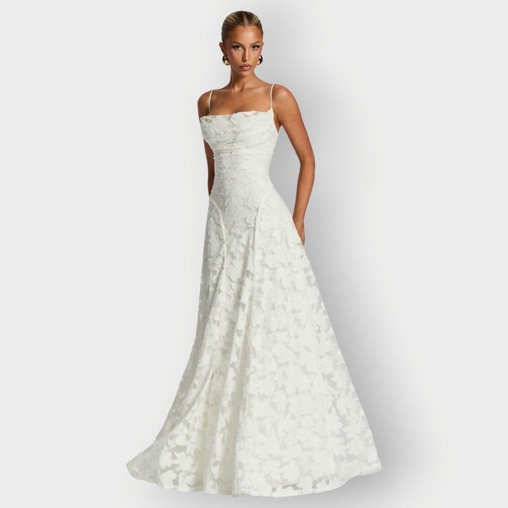 Maevira | Elegant Strapless Floral Evening Velvet Gown