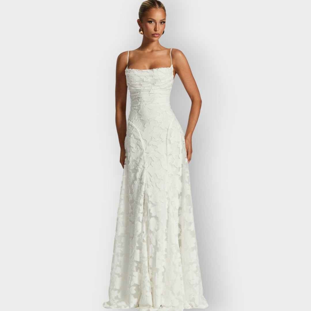 Maevira | Elegant Strapless Floral Evening Velvet Gown