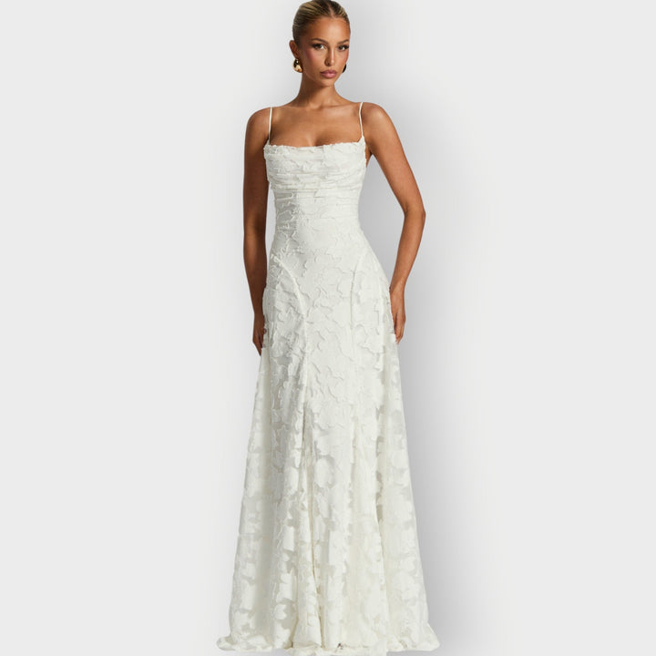 Maevira | Elegant Strapless Floral Evening Velvet Gown